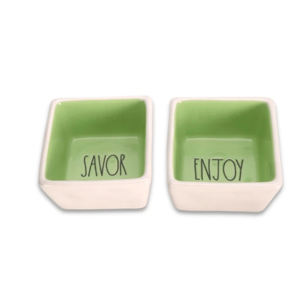 NWT Rae Dunn Savor and Enjoy square dipping bowl set